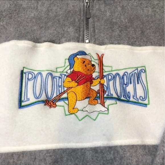 Rare Winnie the Pooh Ski 1/4 Zip Grey Fleece Pullover - Picture 2 of 4